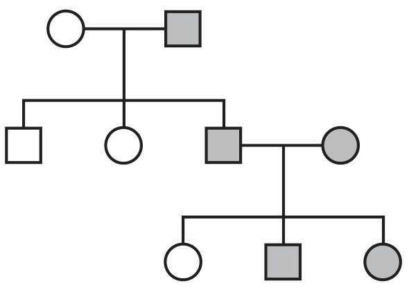 Figure for Question CAIE IGCSE Biology 17.4.10 Interpret Pedigree Diagrams Questions question 1 — CAIE IGCSE Biology
