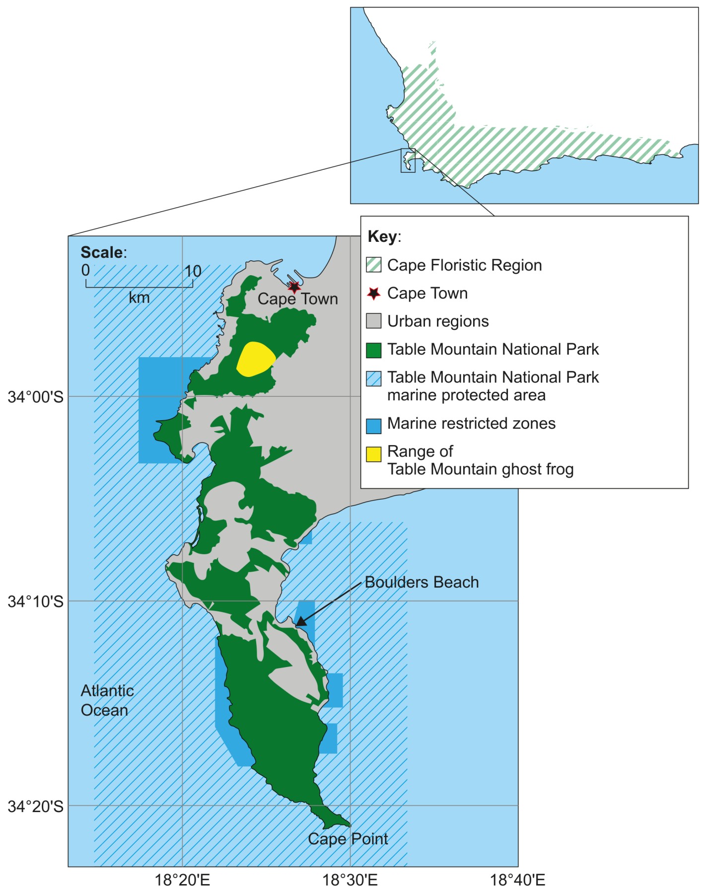 Figure Cape Peninsula map showing Table Mountain National Park