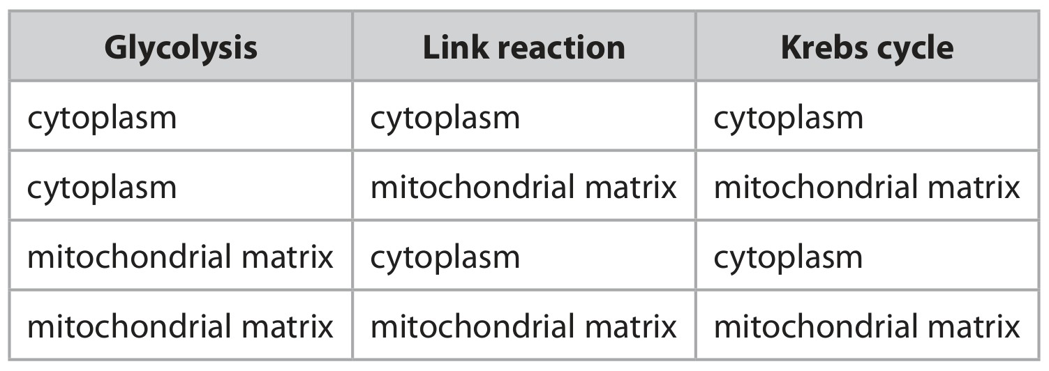 Table for Question 6 — Edexcel A-Level Biology A2