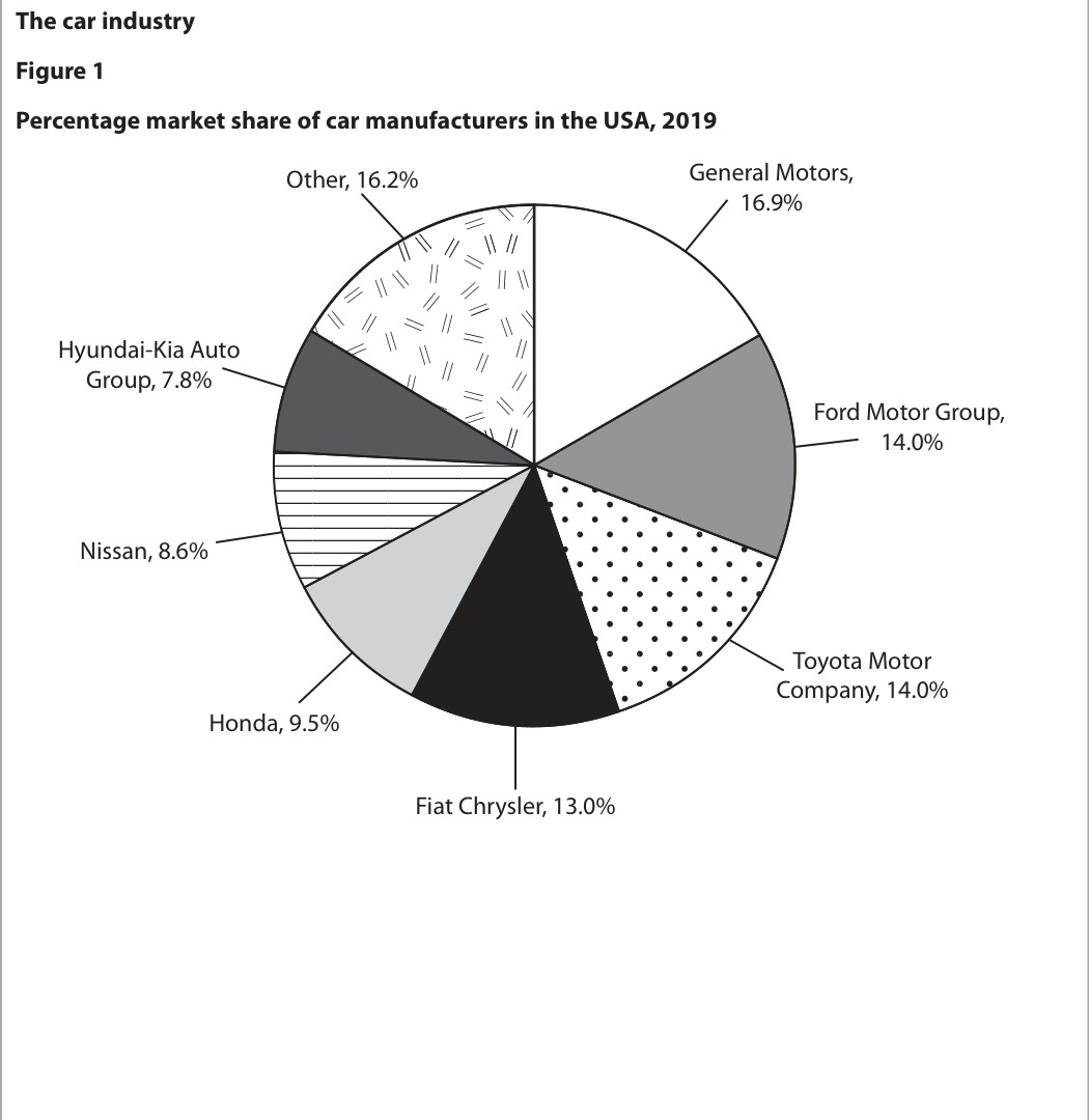 Figure 1 Percentage market share of car manufacturers in the USA, 2019