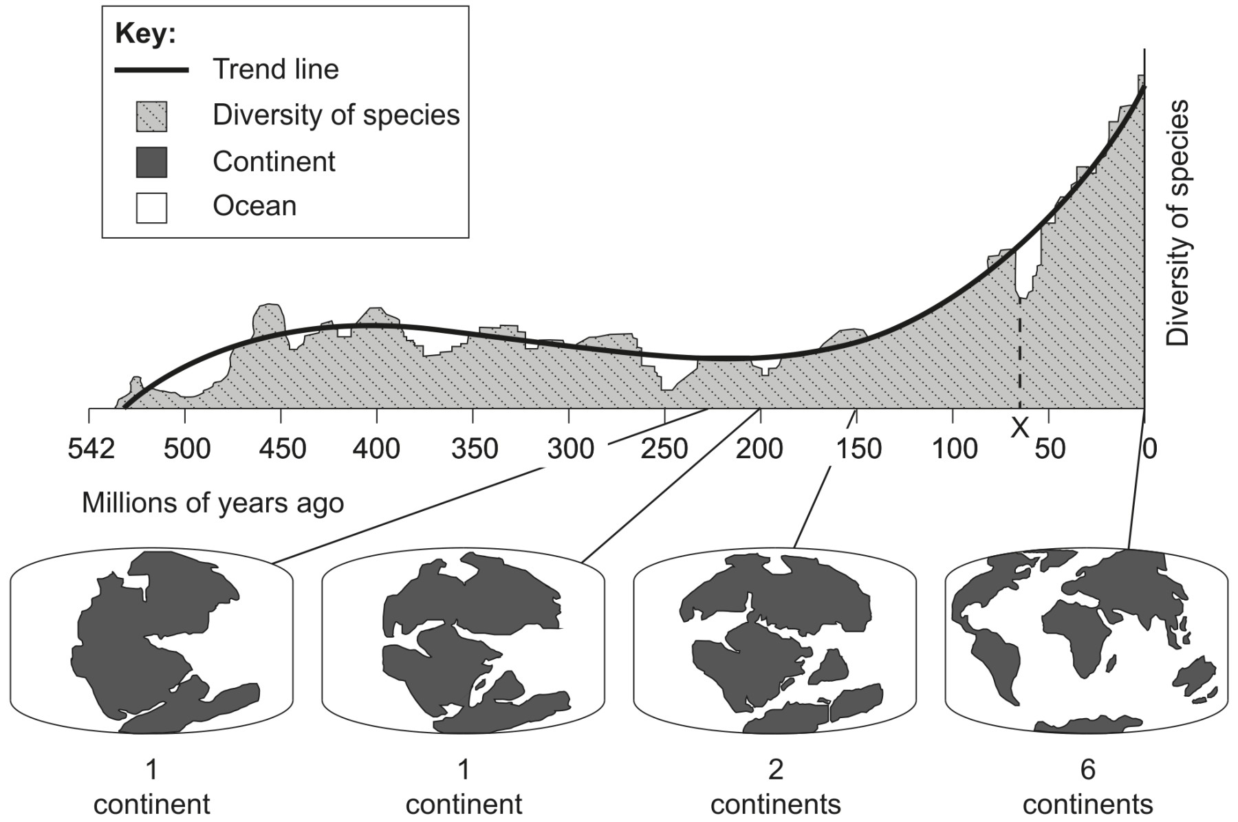 Continents and species diversity over time