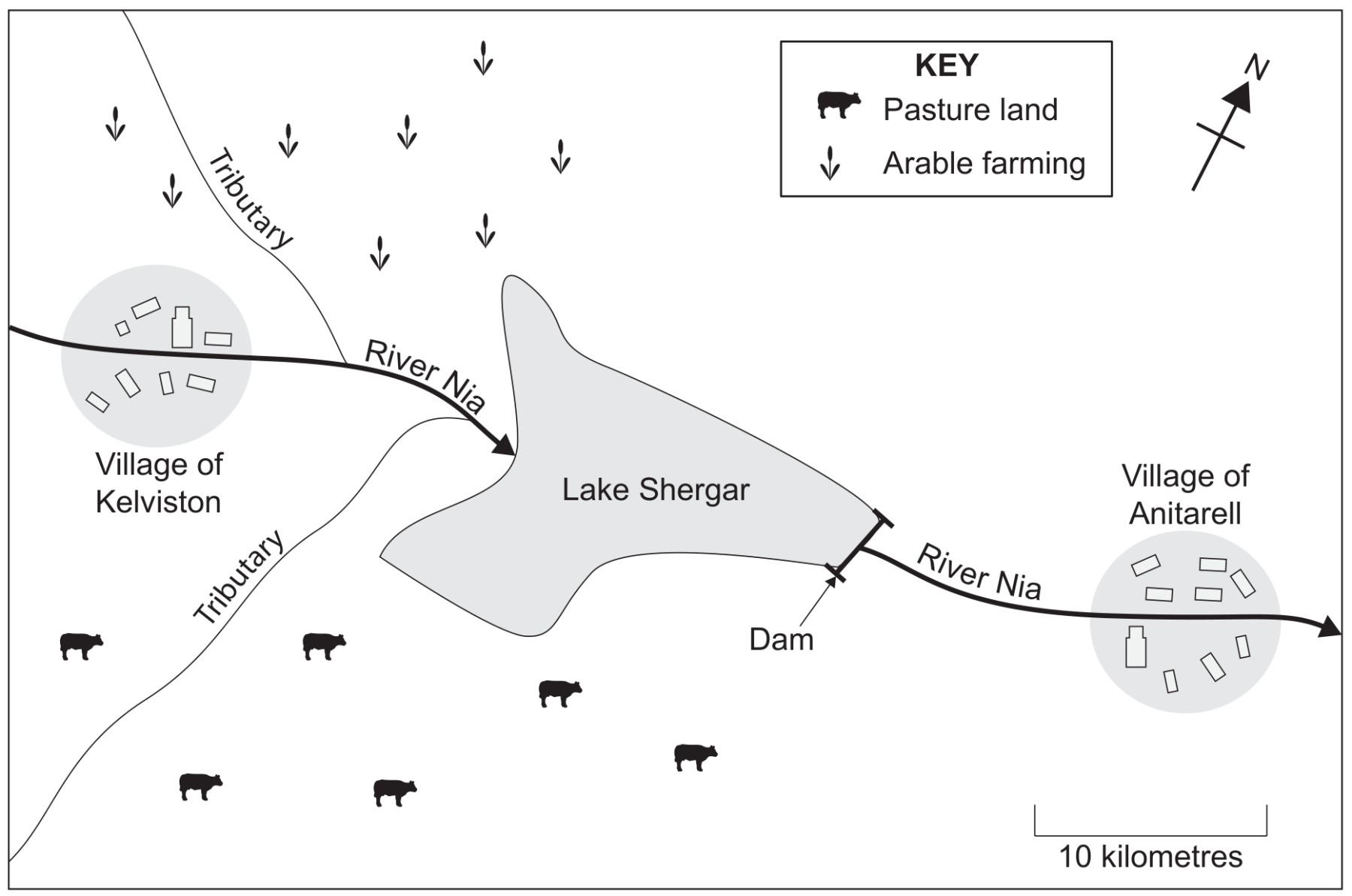 Simplified map of the Lake Shergar area