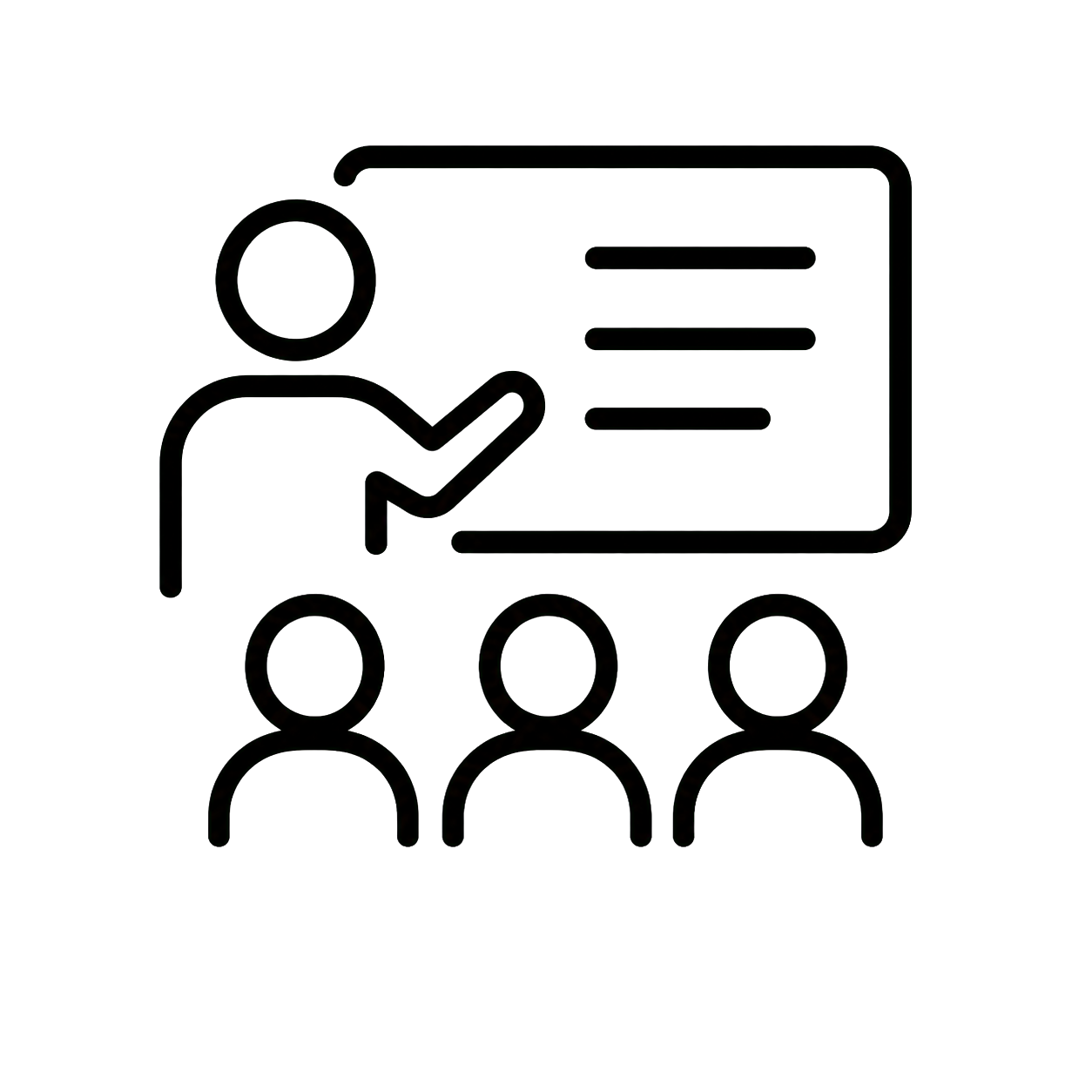 Line icon of a teacher presenting interactive lesson content