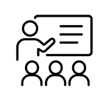 Line icon of a teacher presenting interactive lesson content